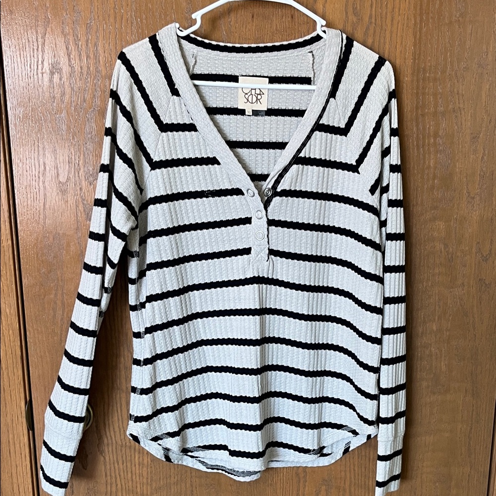 Chaser Black and White Striped Cardigan